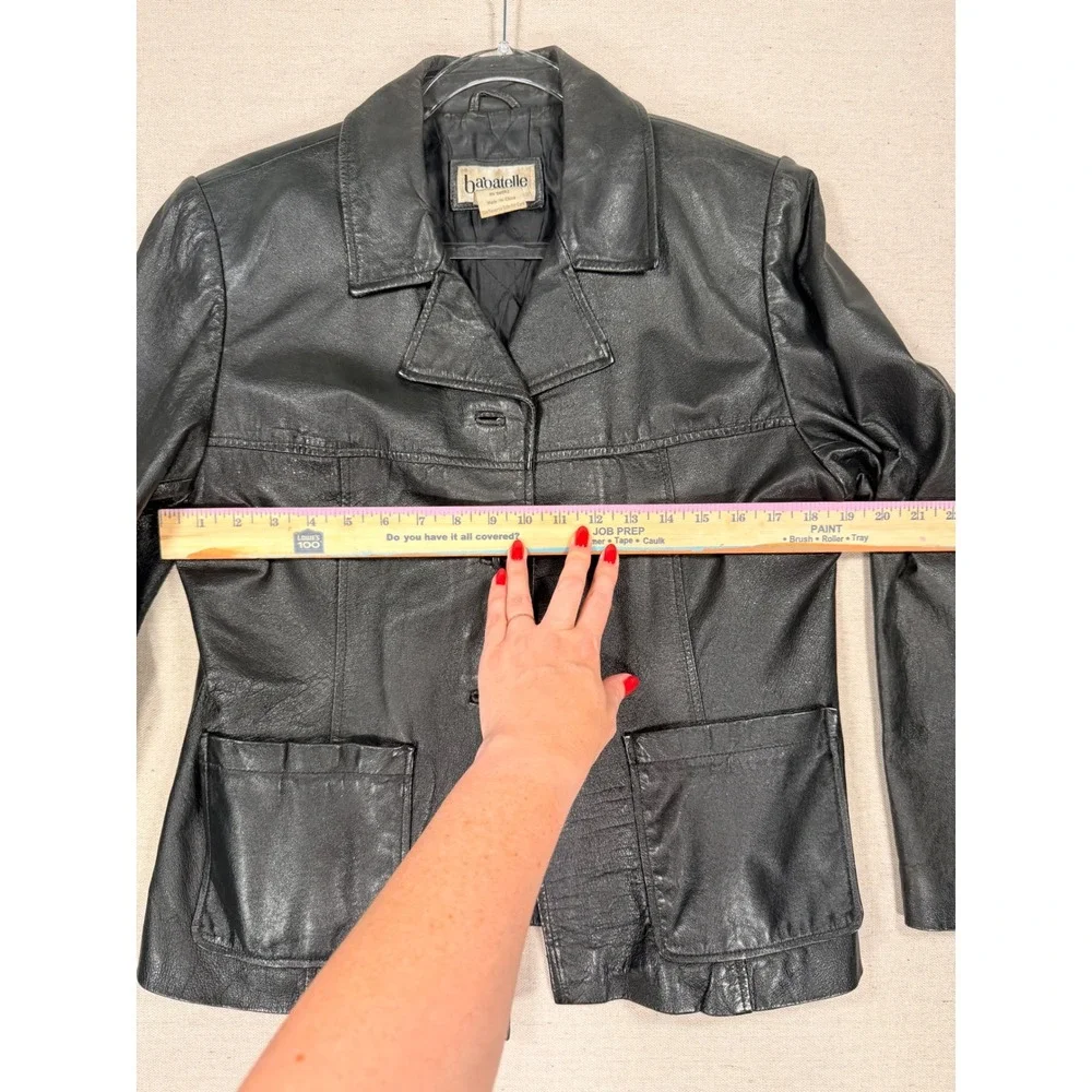 Bagatelle Womens Black Genuine Leather Button Front Jacket Size Medium Vintage